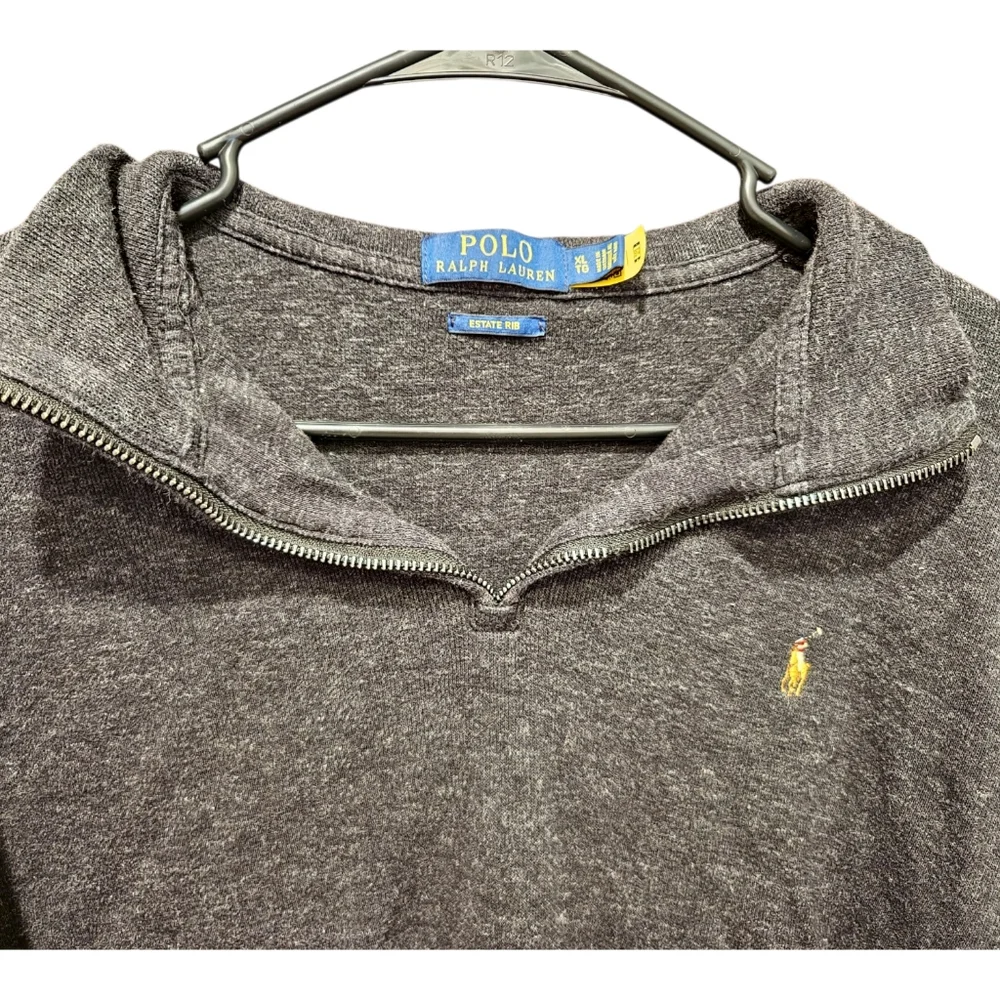 Polo Ralph Lauren Gray Quarter Zip Estate Rib Logo Pony Size XL FLAWED NO ZIPPER